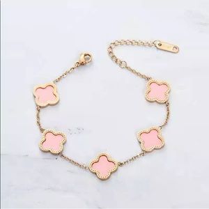 COPY - Titanium and 18k Rose Gold Flower Clover  Pink  Chain Charm Bracelet